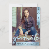 Afstuderen 2 foto | Blue Script Cool Brush Keepsak Kaart (Voorkant)