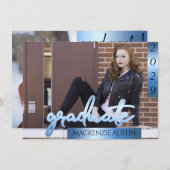 Afstuderen 2 foto | Blue Script Cool Brush Keepsak Kaart (Voorkant / Achterkant)