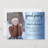 Afstuderen 2 foto | Blue Script Cool Brush Keepsak Kaart (Achterkant)