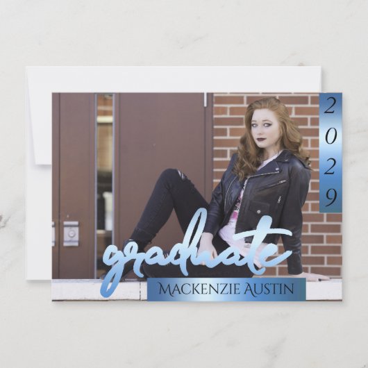 Afstuderen 2 foto | Blue Script Cool Brush Keepsak Kaart (Voorkant)