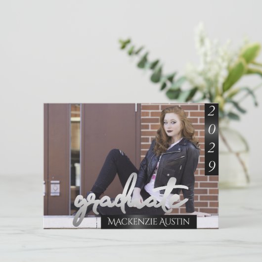 Afstuderen 2 foto | Chique script Eenvoudige aande Kaart (Staand voorkant)