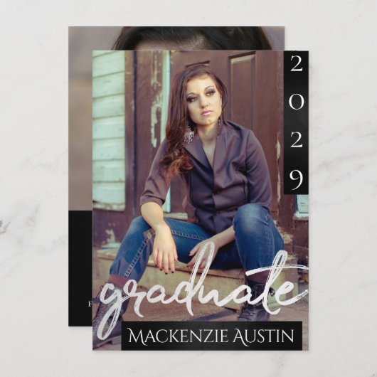 Afstuderen 2 foto | Chique script Eenvoudige aande Kaart (Voorkant / Achterkant)