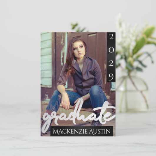Afstuderen 2 foto | Chique script Eenvoudige aande Kaart (Staand voorkant)