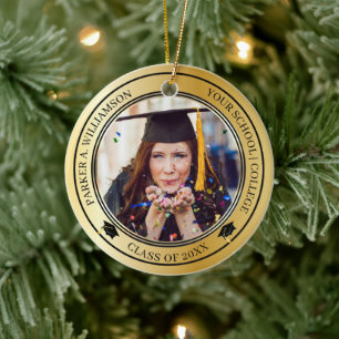 Afstuderen 2 Foto Gold Tone Afstudeerder Pet jaar Keramisch Ornament