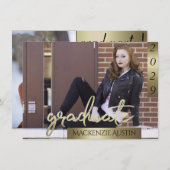 Afstuderen 2 foto | Gouden Script Elegant Afstudee Kaart (Voorkant / Achterkant)
