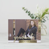Afstuderen 2 foto | Gouden Script Elegant Afstudee Kaart (Staand voorkant)