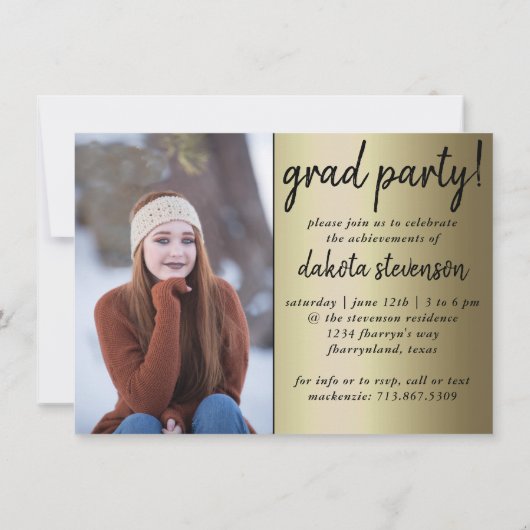 Afstuderen 2 foto | Gouden Script Elegant Afstudee Kaart (Achterkant)