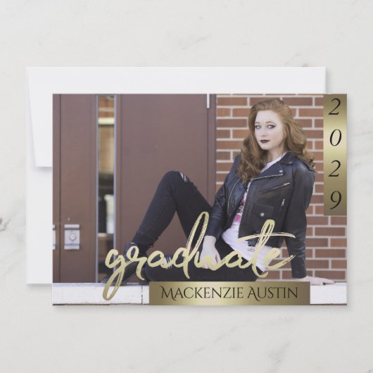 Afstuderen 2 foto | Gouden Script Elegant Afstudee Kaart (Voorkant)