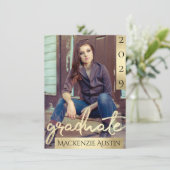 Afstuderen 2 foto | Gouden Script Elegant Afstudee Kaart (Staand voorkant)
