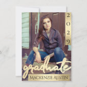 Afstuderen 2 foto | Gouden Script Elegant Afstudee Kaart (Voorkant)