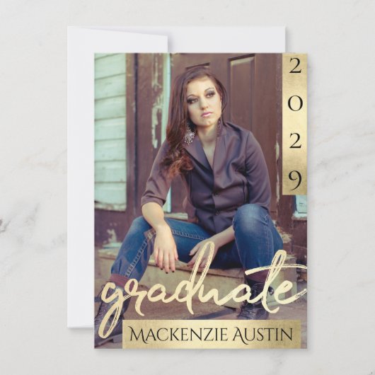 Afstuderen 2 foto | Gouden Script Elegant Afstudee Kaart (Voorkant)