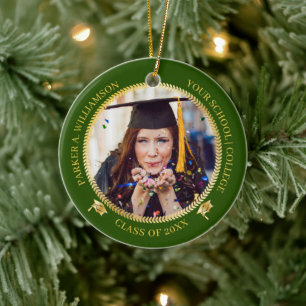Afstuderen 2 Foto groen  Pet van goudAfstudeerder Keramisch Ornament