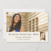 Afstuderen 2 foto Ivory Gold Faux Folie Sash Aankondiging (Voorkant)