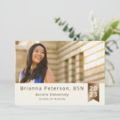 Afstuderen 2 foto Ivory Gold Faux Folie Sash Aankondiging (Staand voorkant)