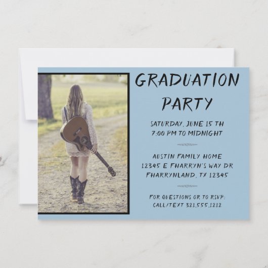 Afstuderen 2 Foto | Lichtblauw Modern Afstudeerder Kaart (Achterkant)