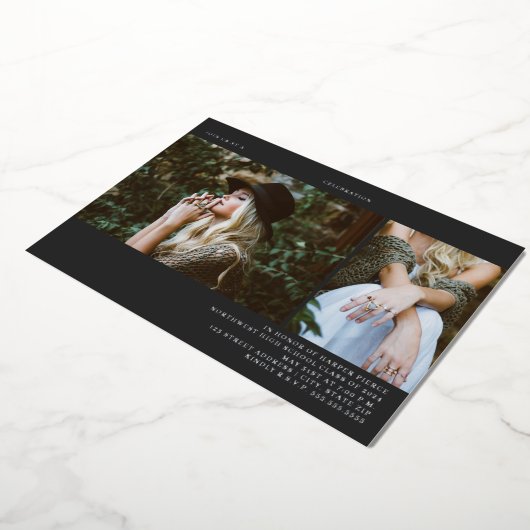 Afstuderen 2 Foto lijn Dark Grey Folie Uitnodiging (Gedraaid)