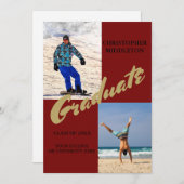 Afstuderen 2 Foto Man Modern Maroon Celebration Kaart (Voorkant / Achterkant)