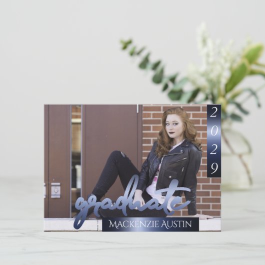 Afstuderen 2 foto | Navy Script Donkerblauw Keepsa Kaart (Staand voorkant)