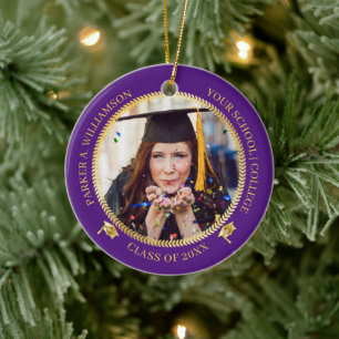 Afstuderen 2 Foto Paars Gold Afstudeerder Pet Clas Keramisch Ornament