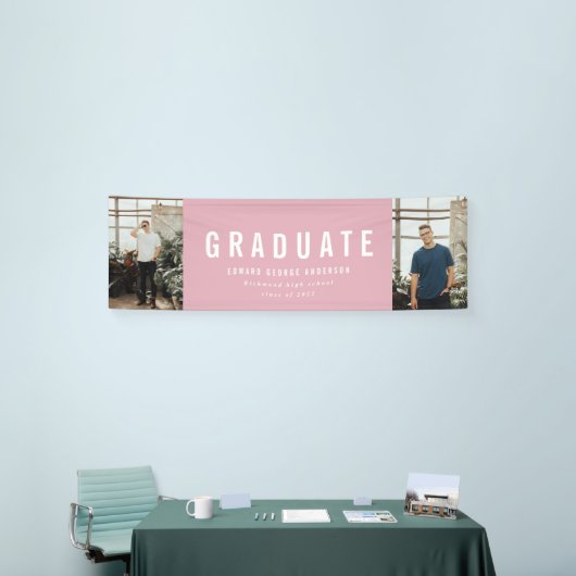 Afstuderen 2 foto roze en witte moderne partij spandoek (Beurs)