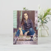 Afstuderen 2 foto | Roze Girly Hand-Letter Script Kaart (Staand voorkant)