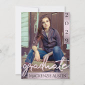 Afstuderen 2 foto | Roze Girly Hand-Letter Script Kaart (Voorkant)