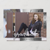 Afstuderen 2 foto | Silver Script Brush-Afstuderen Kaart (Voorkant / Achterkant)