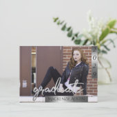 Afstuderen 2 foto | Silver Script Brush-Afstuderen Kaart (Staand voorkant)