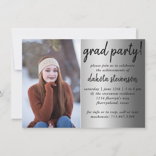 Afstuderen 2 foto | Silver Script Brush-Afstuderen Kaart (Achterkant)