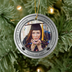 Afstuderen 2 Foto Silver Tone Afstudeerder Pet Jaa Keramisch Ornament