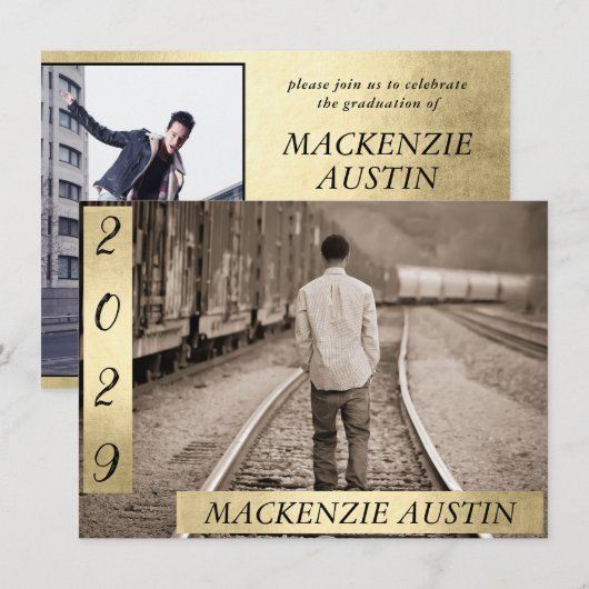 Afstuderen 2 Foto | Verfijnde gouden aandenken Kaart (Voorkant / Achterkant)