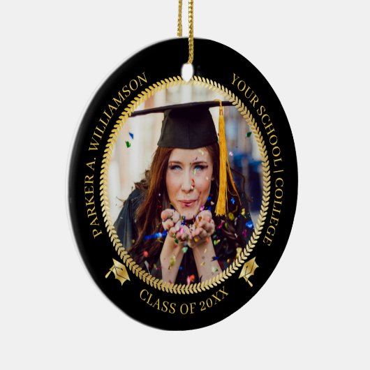 Afstuderen 2 Foto zwart |Pet van goudAfstudeerder Keramisch Ornament (Rechts)