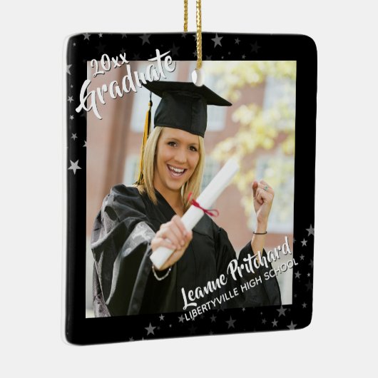 Afstuderen 2-foto's bewerkbaar zwart & sterren keramisch ornament (Rechts)