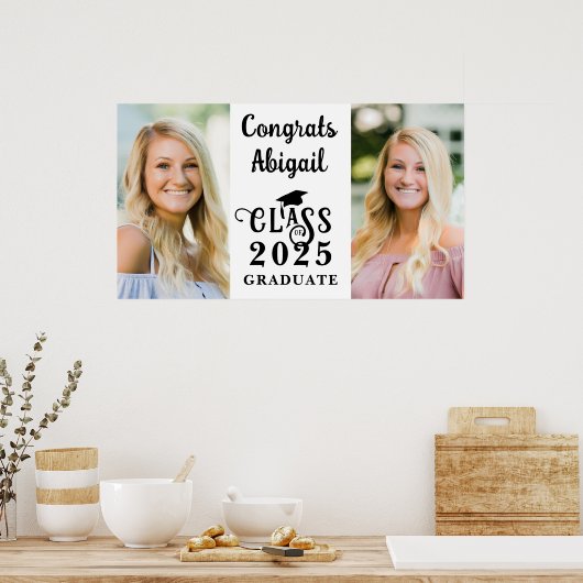 Afstuderen 2 Foto's Fancy Klasse Jaar Typografie Poster (Keuken)
