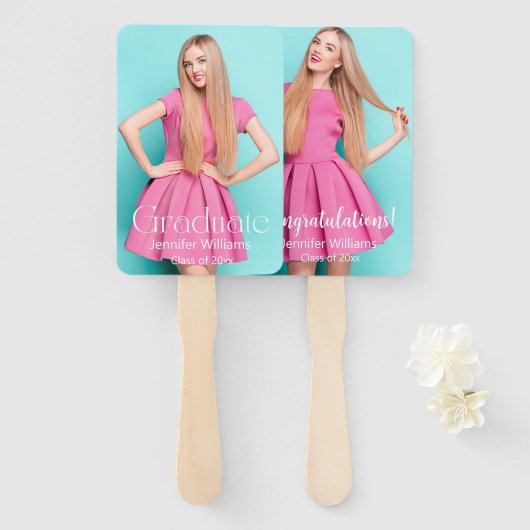 afstuderen 2 foto's wit modern script stijlvol handwaaier (Voorkant en achterkant)