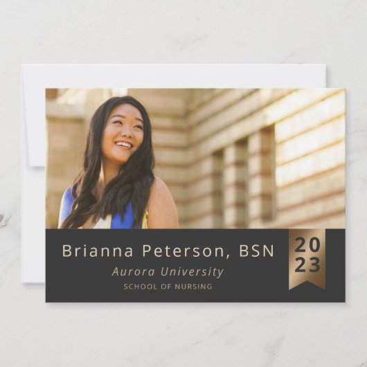 Afstuderen 2 Photo Black Gold Faux Folie Sash Aankondiging (Voorkant)