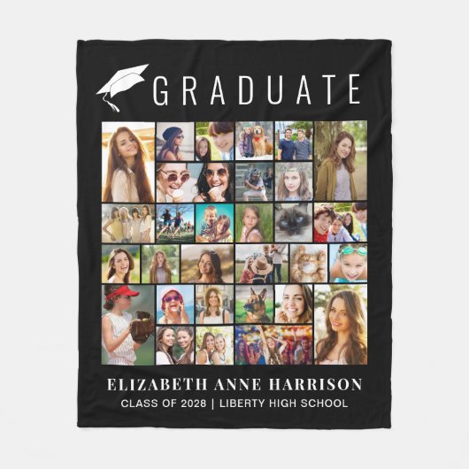 Afstuderen 30 Foto Collage Black Fleece Deken (Voorkant)