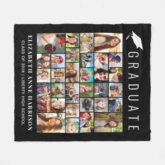 Afstuderen 30 Foto Collage Black Fleece Deken (Voorkant (Horizontaal))