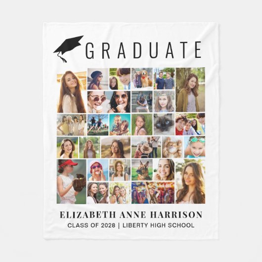 Afstuderen 30 Fotocollage Wit Fleece Deken (Voorkant)