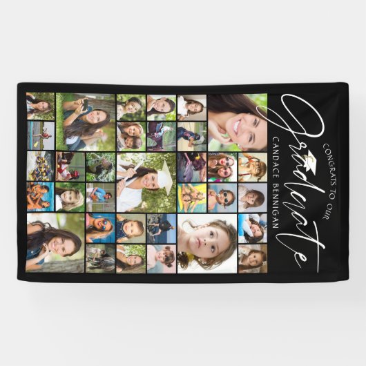 Afstuderen 33 Photo Collage Script Zwart Wit Spandoek (Horizontaal)