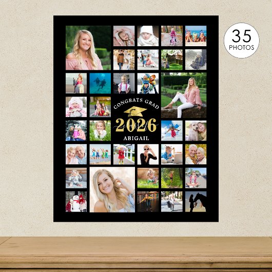 Afstuderen 35 Foto Collage KLAS JAAR Zwart Poster
