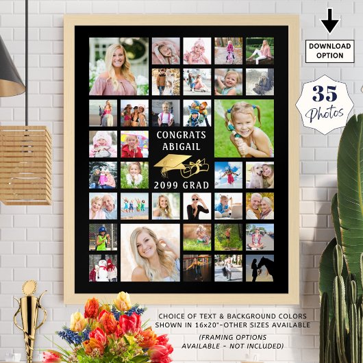 Afstuderen 35 Foto Collage Metallic Gold Black Poster