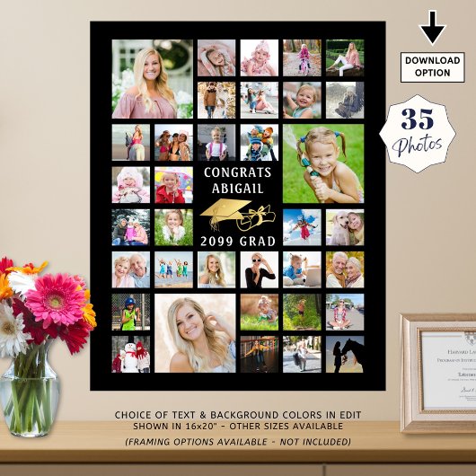 Afstuderen 35 Foto Collage Metallic Gold Black Poster