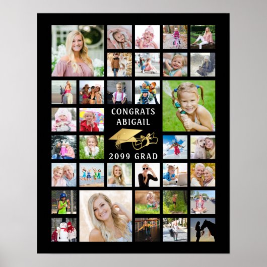 Afstuderen 35 Foto Collage Metallic Gold Black Poster (Voorkant)
