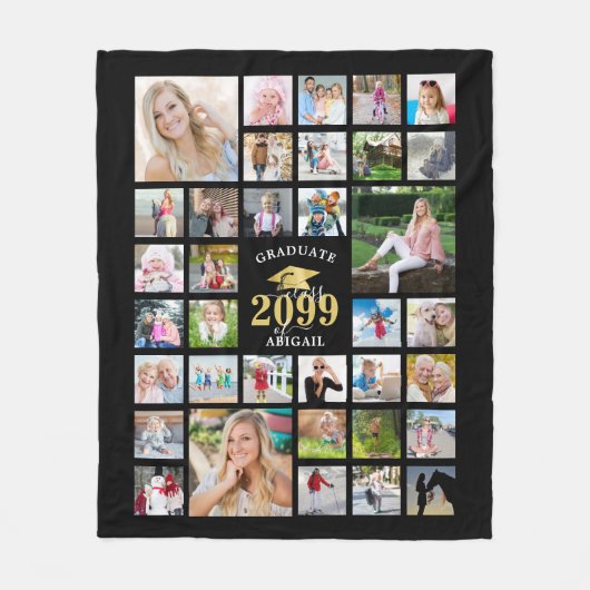 Afstuderen 35 Photo Collage CLASS YEAR Black Fleece Deken (Voorkant)