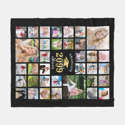 Afstuderen 35 Photo Collage CLASS YEAR Black Fleece Deken (Voorkant (Horizontaal))