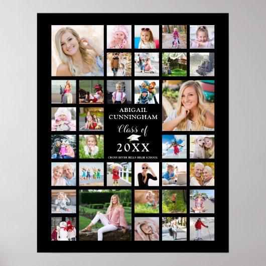 Afstuderen 35 Photo Collage CLASS YEAR Black Poster (Voorkant)