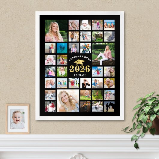 Afstuderen 35 Photo Collage CLASS YEAR Black Poster