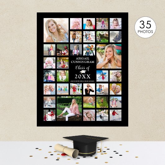 Afstuderen 35 Photo Collage CLASS YEAR Black Poster