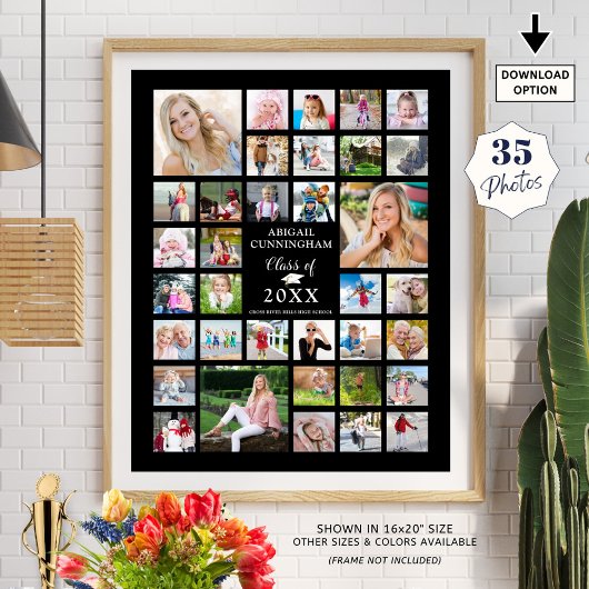 Afstuderen 35 Photo Collage CLASS YEAR Black Poster